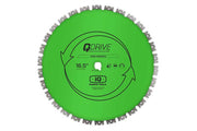 Green circular saw blade with 'QDrive' branding on a white background