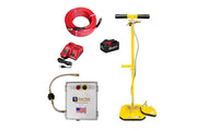 Pave Tool's ES T-Handle Batter Package D1 comes with the T-handle system and the battery pack along with the hose. This picks Natural stone, West Cast, Slabs, Pavers, T-Handle, 6x6 Pad, 10x10 Pad, Power Pack, 2 Batteries & 1 hour Quick Charge, 25' Hose, Quiet, No Compressor Needed, No bending Over, Suction Equipment