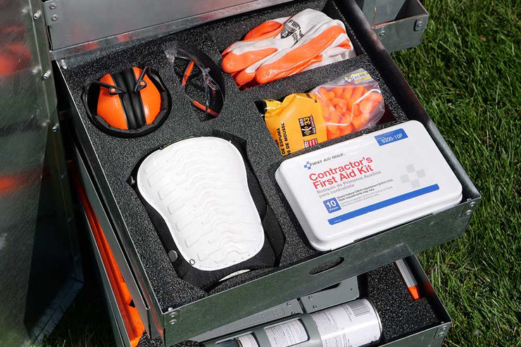 PPE and medical kit in tool organizer