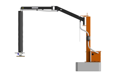 Industrial arm with mechanical components on a white background