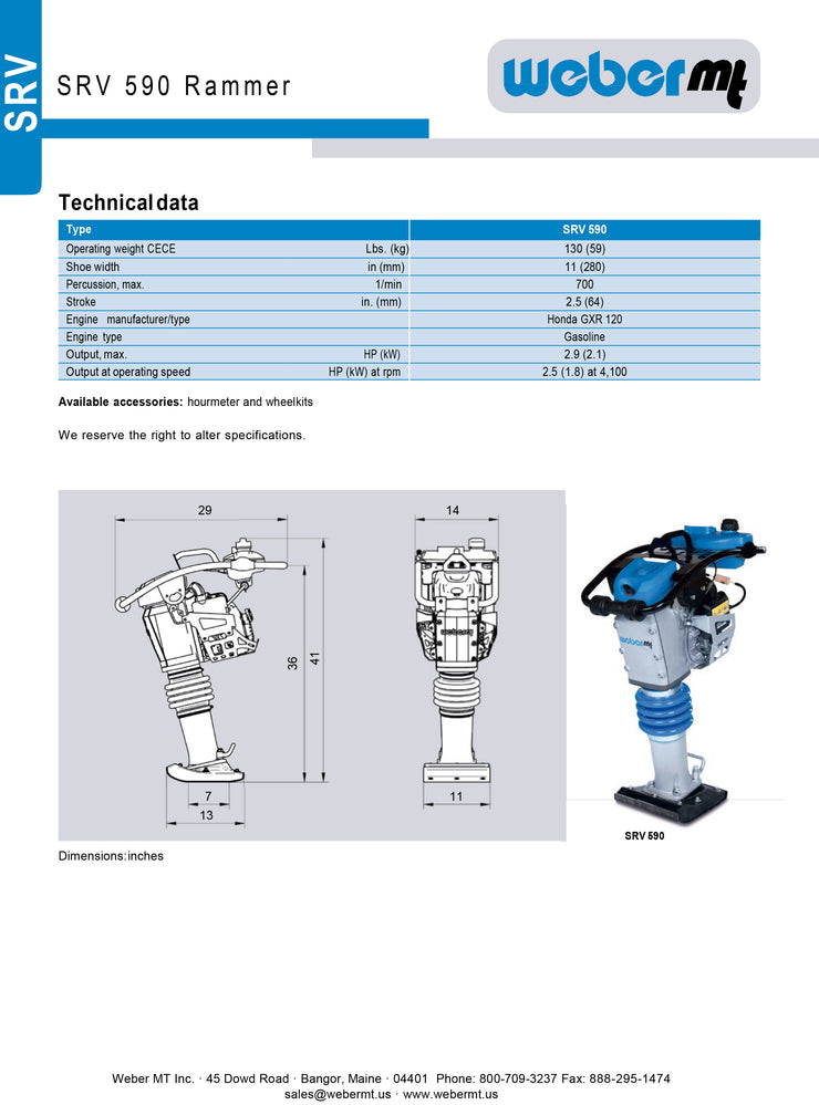 WeberMT SRV 590 Tamper Spec Sheet